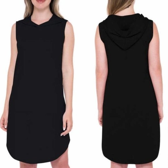 bobeau Dresses & Skirts - BOBEAU Women Dress Black Hooded Sleeveless Kangaroo Pockets --Black